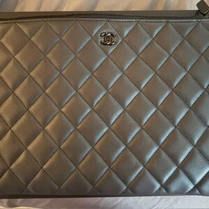 CHANEL Quilted Silver Clutch